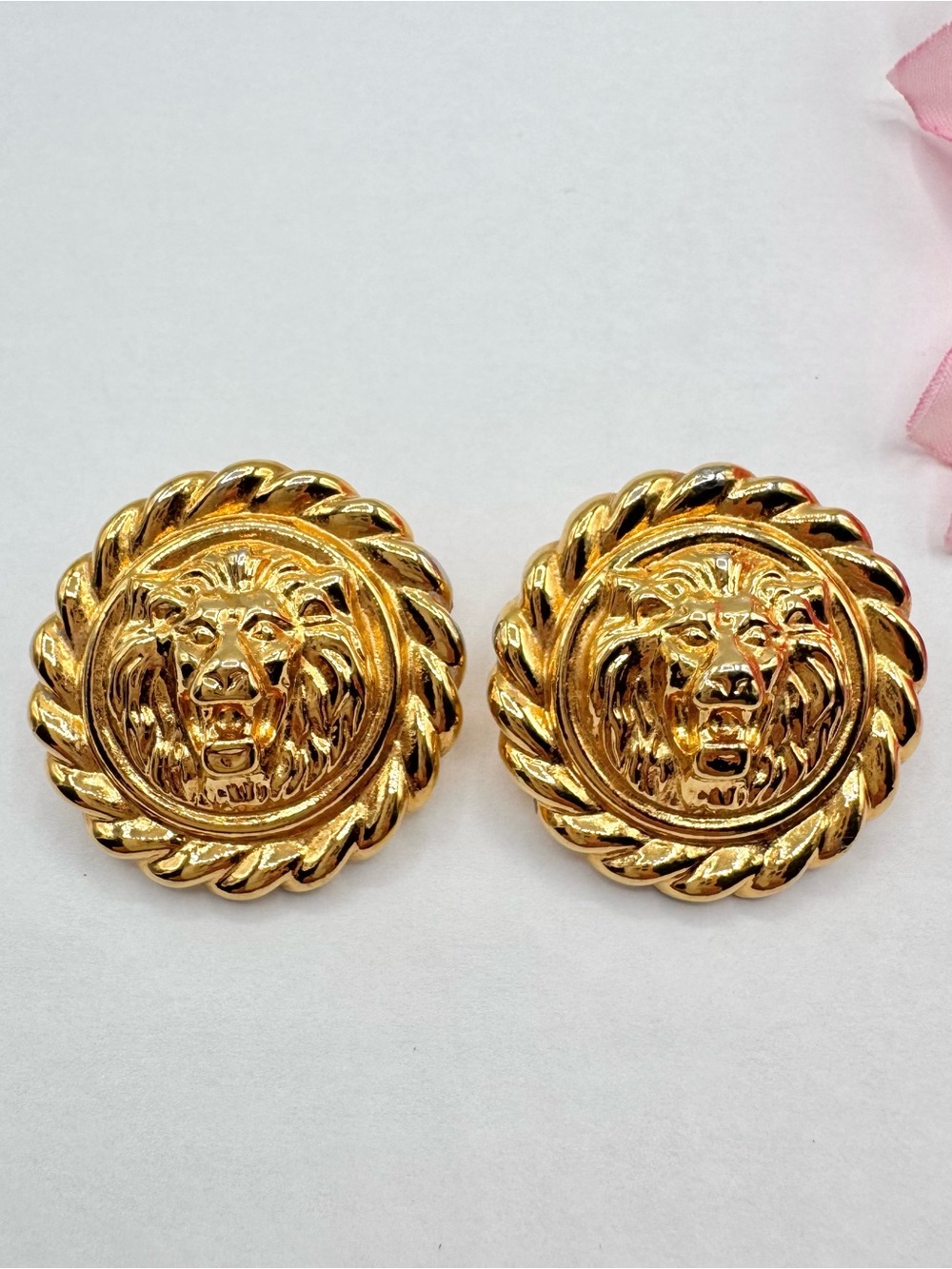 Vintage Anne Klein Lion Stud Earrings Gold Tone Big Statement 90s Runway Iconic
